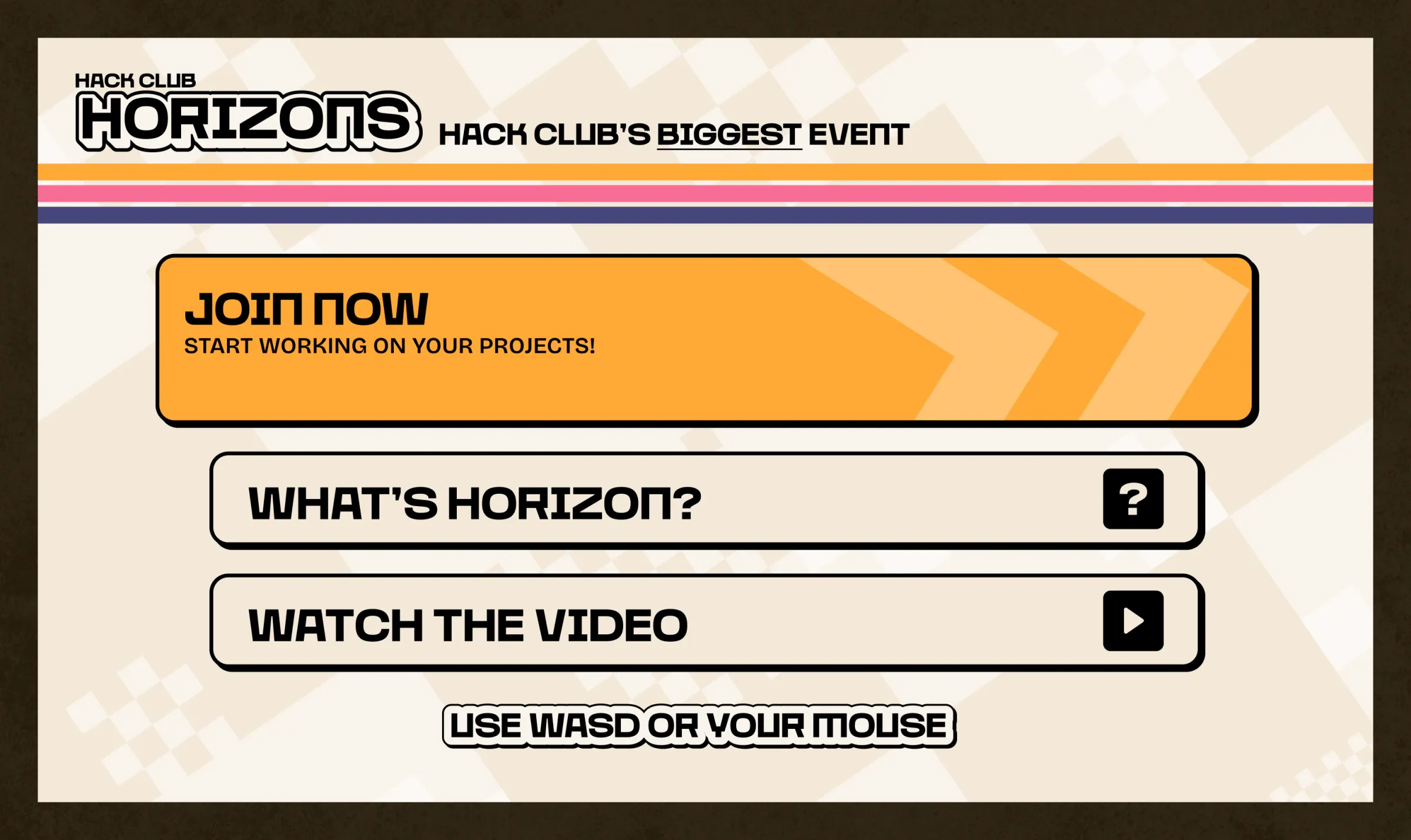 The Horizons event picker, navigable with arrow keys