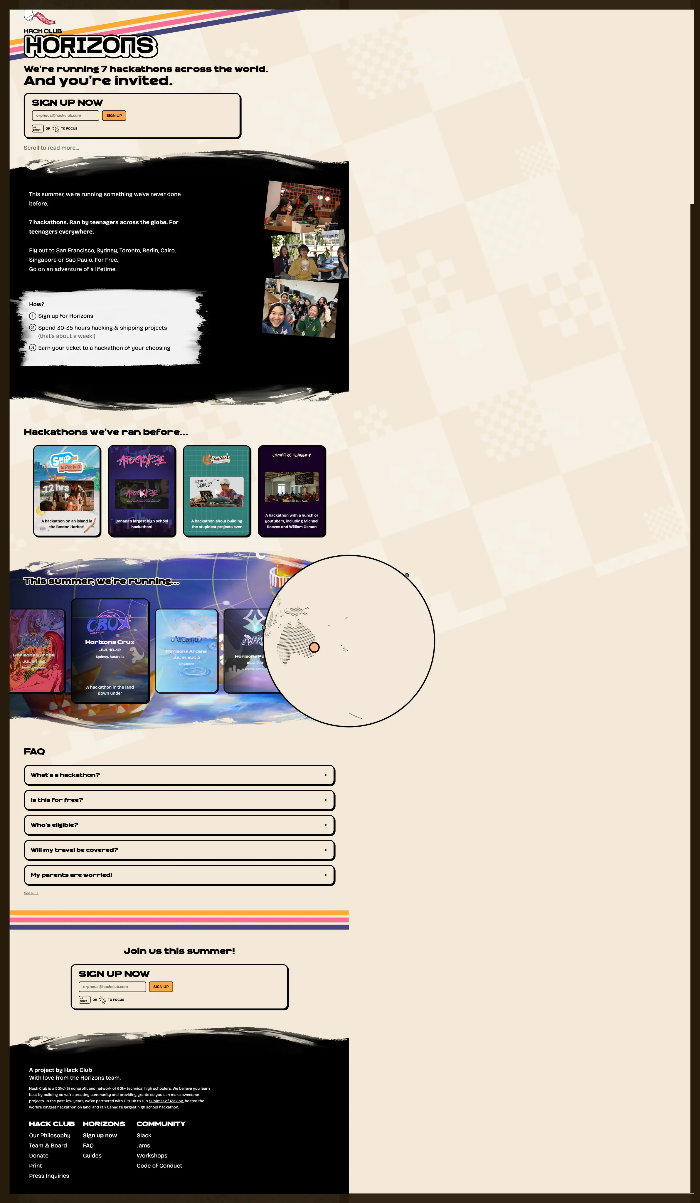 The top of the redesigned Horizons landing page
