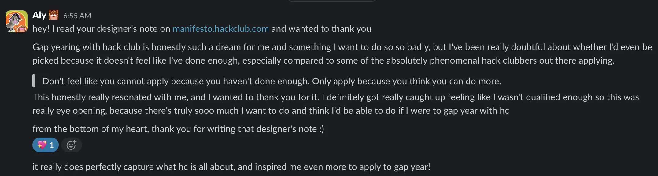 A message from someone who read the note